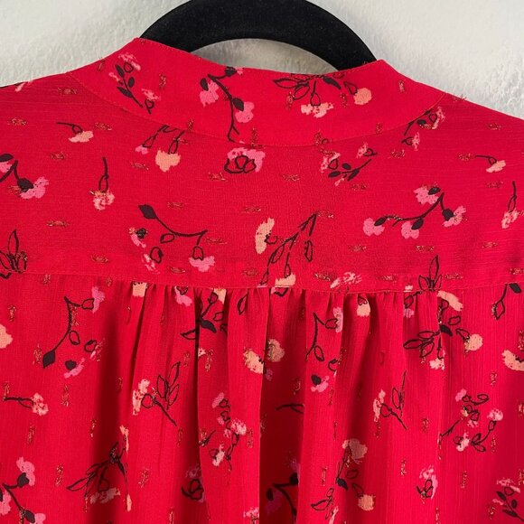 Joie Womens Large Red Floral Blouse Button Up 3/4 Sleeve Shirt Top - Picture 10 of 10
